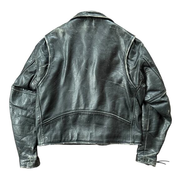 Vintage Perfectly Worn Black Leather Belted Motorcycle Jacket Men’s Large - Picture 3 of 10